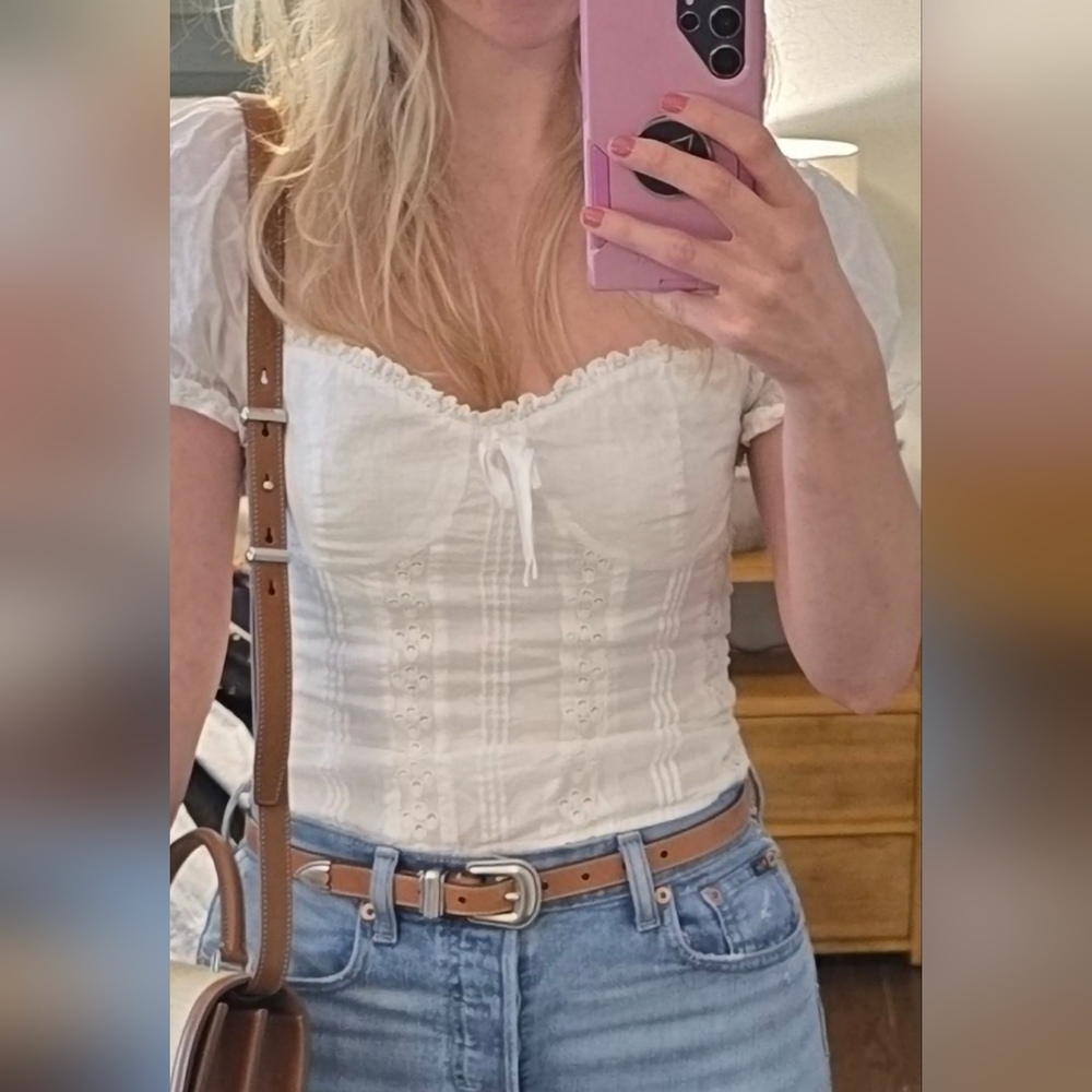 Reformation White Puff Sleeve Top